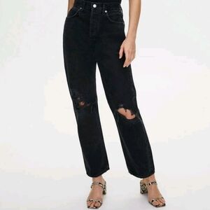 AGOLDE 90s Loose Mid Rise Jeans 28 Black Busted Knees